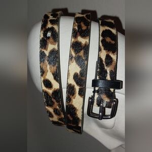 Mohair Fur Leopard Print Slim Leather Womens Belt 35"-37"